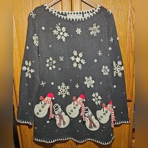 VTG 90s Michael Simon Christmas Beaded Pearls Sweater Dress Woman's Medium Retro